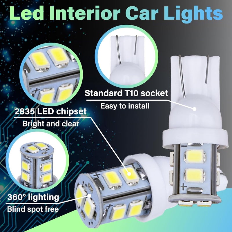 ecocstm 24 قطعة أضواء سقف LED داخلية للسيارات، 194 T10 DE3175 578 31mm 42mm أضواء LED للسيارة، ملحقات للسيارة لخرائط السيارة، لوحة الترخيص، ضوء الباب، علامة جانبية، ضوء الزاوية، ضوء الصندوق (أبيض) - Image 3